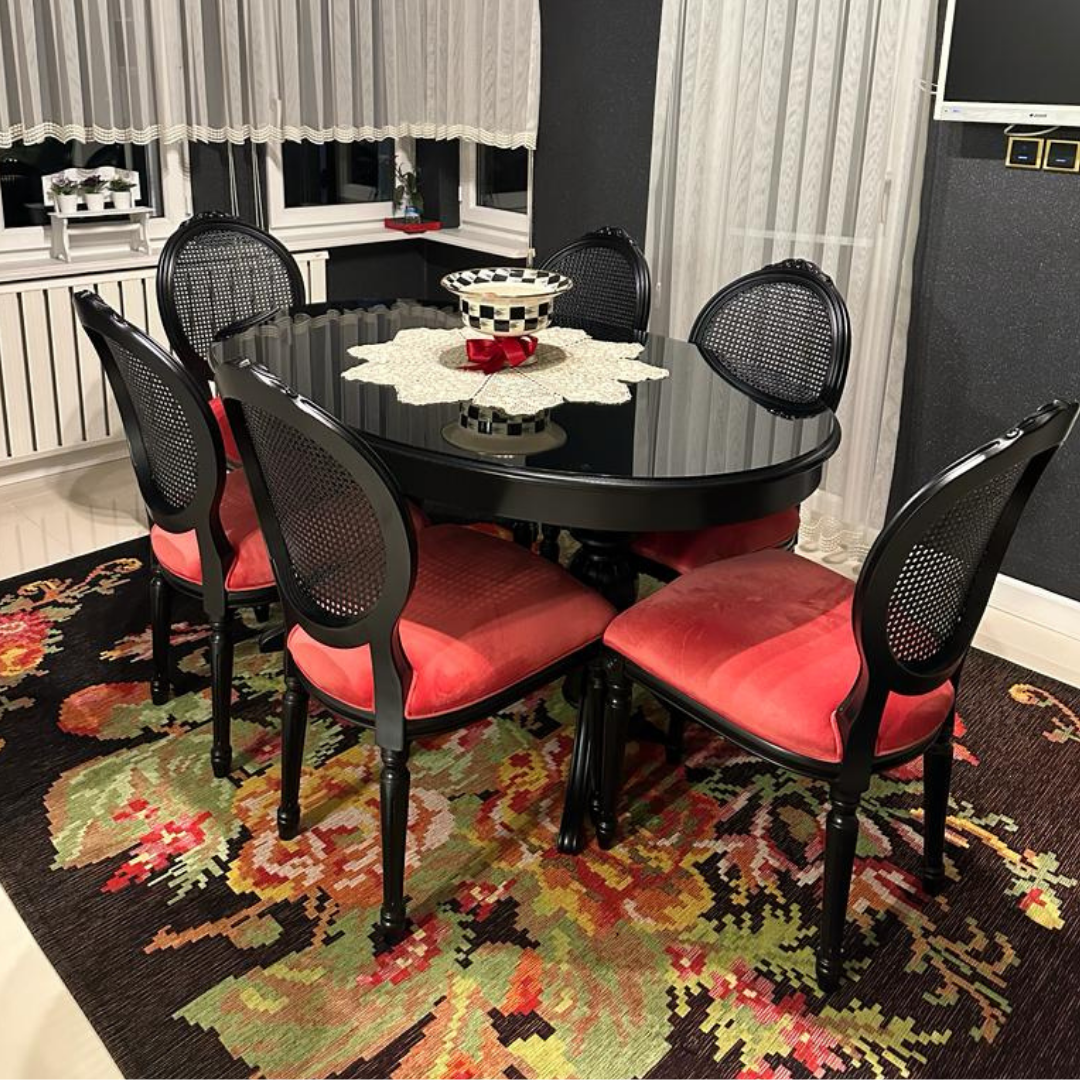 siyah lake oval yemek masası takımı