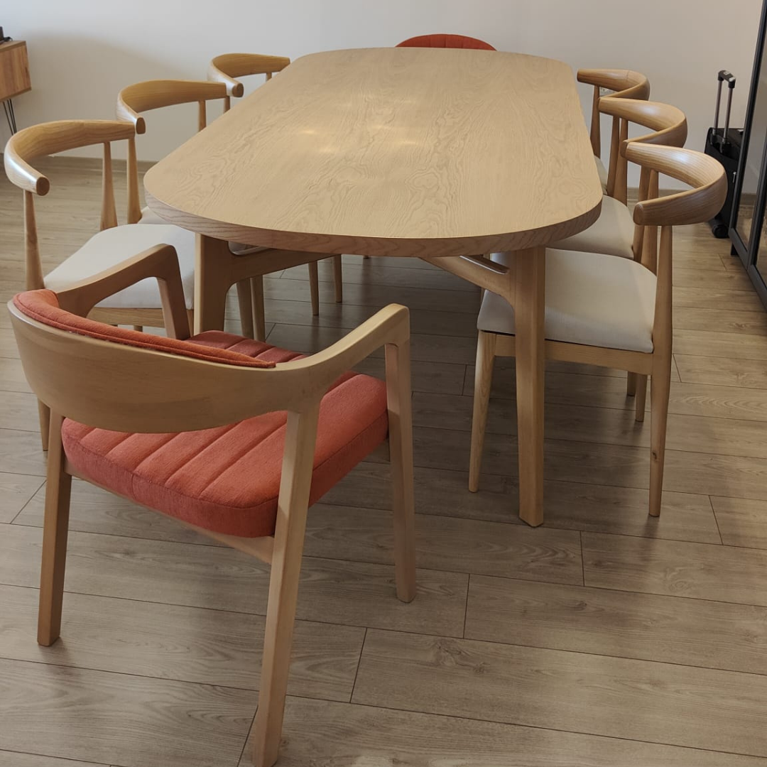 masif meşe kaplama oval yemek masası takımı