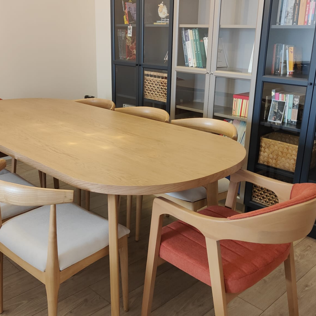 masif meşe kaplama oval yemek masası takımı masif meşe kaplama oval yemek masası takımı