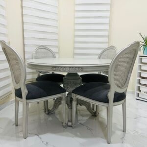 oymalı eskitmeli yuvarlak yemek masası takımı